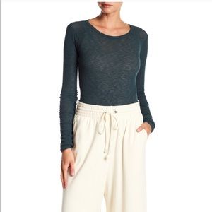 FP Intimately FP Green Ruched Sleeve Thermal Tee